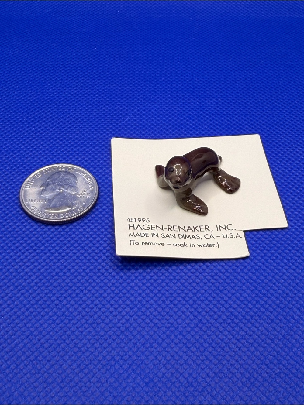 Hagen Renaker 1995 Baby Seal Pup Miniature Ceramic Figurine On Card San Dimas